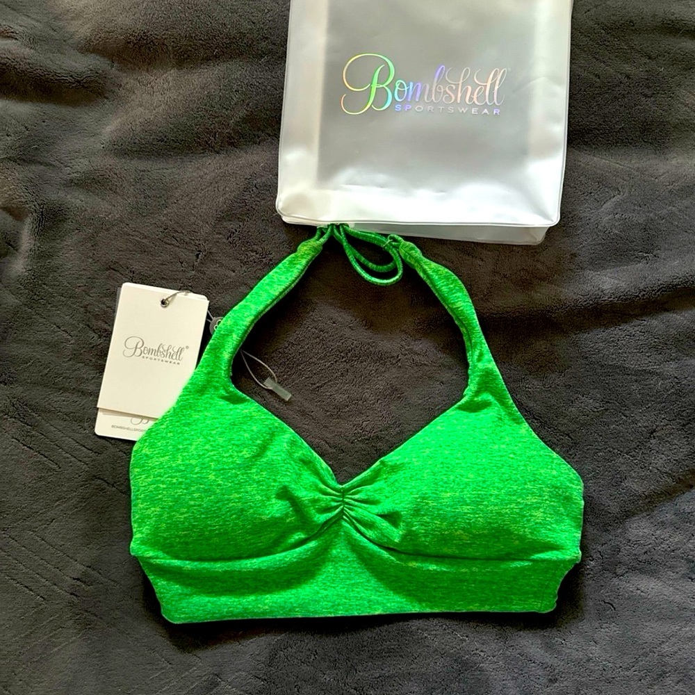 Bombshell sports bra neon green backless